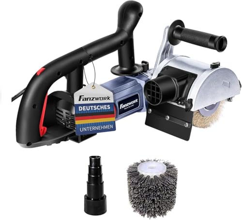 FANZWORK V2, 1500 Watt, smerigliatrice per la ristrutturazione di qualsiasi superficie, con attacco per aspirapolvere, controllo della velocità, manico a sfera, spazzola in ottone e nylon