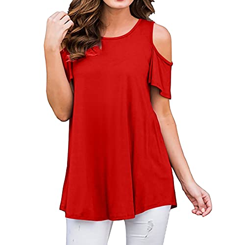 Blusa feminina de ombro vazado, manga curta, casual, túnica solta, blusas de seda para mulheres, D,