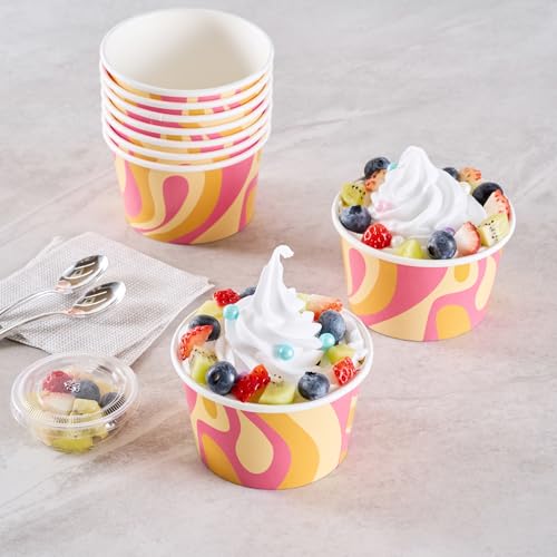 Image of Coppetta 8 Ounce Dessert Cups, 200 Greaseproof Ice Cream Cups - Lids Sold Separately, For Hot And Cold Foods, Tropical Twist Paper Yogurt Bowls, Disposable, Sturdy - Restaurantware