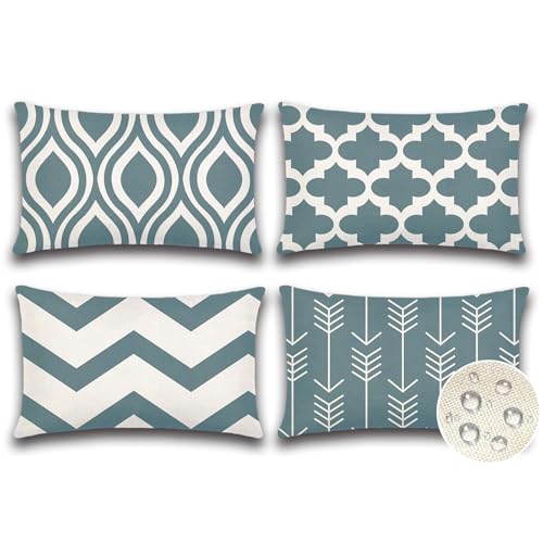 JOTOM Juego de 4 Fundas de Cojín para Exteriores Impermeable 30x50cm Geométricas Modernas Fundas Almohada al Aire Libre Decorativo para Patio Jardín Dormitorio Sofá Silla Cama