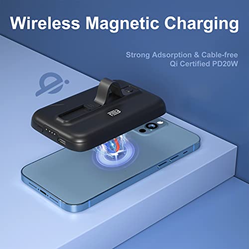 Magloop Wireless Power Bank, 5000Mah Portable Wireless Charger With Silicone Phone Grip, Magnetic Portable Charger 18W Fast Charging With Metal Ring For Iphone 14/13/12 Series #TOP1