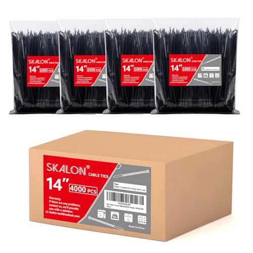 Zip Ties 14 inch (4000 Pack), 50 lb, UV Resistant Cable Ties, Black Wire Ties, Tie Wraps, SKALON by SKALON - Used condition - US$87.31