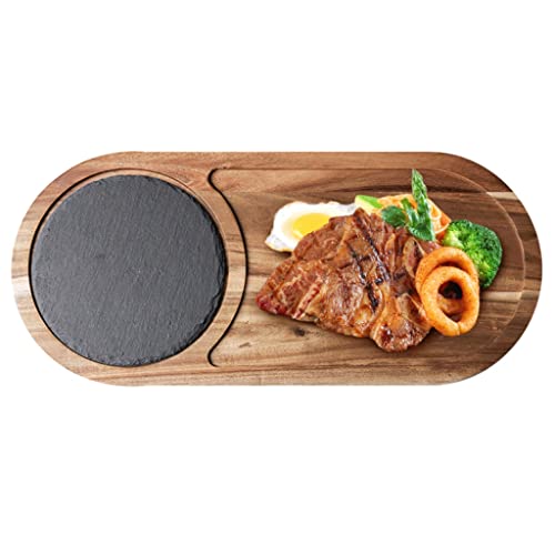 Hioukai Steak Serving Board Multipurpose Wooden Serving Tray Oval Serving Plate With Slate Stone For Home Kitchen (Color : E) #TOP19