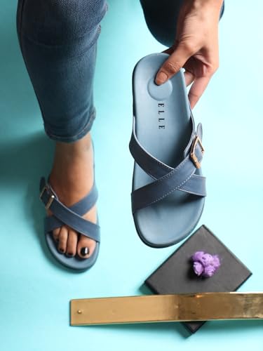 Image of ELLE Women's Flats Slip-On Sandals with Buckle Detail
