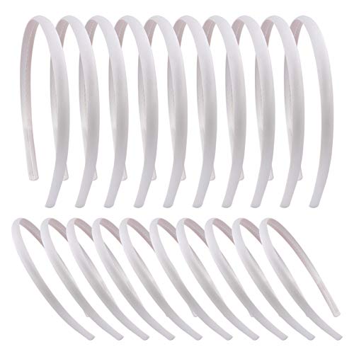 Candygirl 20 Stück Satin Stirnbänder 1 cm Stirnbänder Weiß Satin Stirnbänder Mädchen Satin Stirnbänder DIY Satinstirnbänder für Kinder Mädchen DIY Stirnbänder (Weiß) Cover