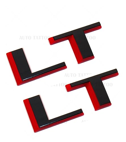 Image of Pair Set 19-21 LT Letter Logo Emblem Badge Compatible for Silverado 1500 Tailgate Z71 4x4 (Red Black)