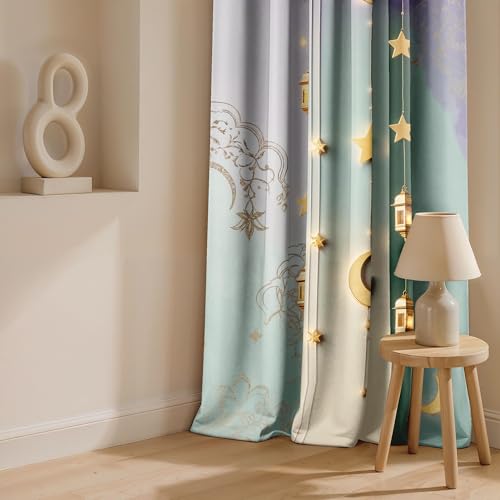Image of Ultimate Trends Room Darkening Digital Printed 3D Prints Curtain 65-70% Opacity,Diamond Eyelets, Tie Back, Floral Decorated, 7 FEET Pack of 2,Mint Purple