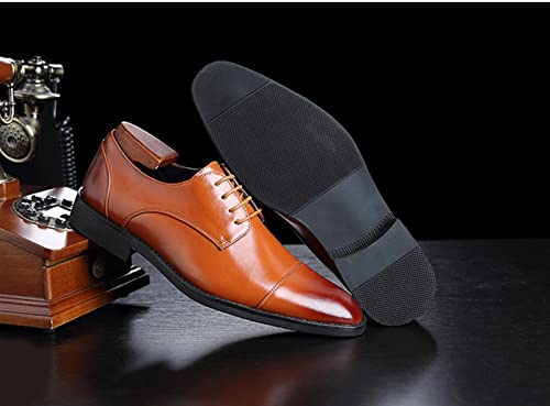 Dress Oxford Formal Shoes for Men Lace Up Cap Toe Black Burnished Toe PU Leather Anti-Slip Low Top Resistant Non Slip Block Heel Wedding(Yellow,10 M US)4