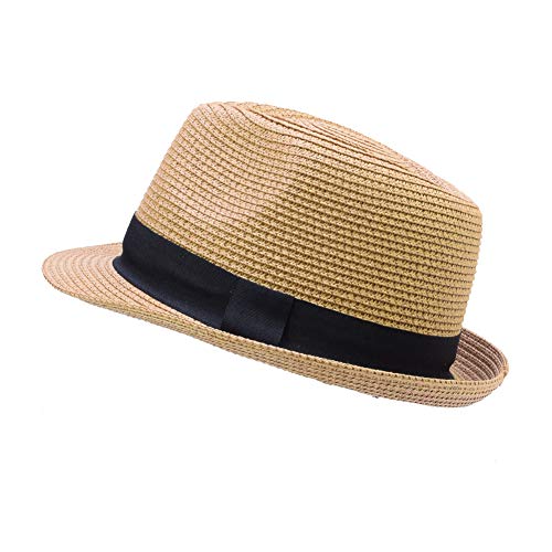 Unisex Kids Boys Girls Straw Hat Fedora Cap Jazz Hat Short Brim Sun Hat