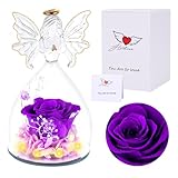 HADM Mother's Day Rose Gifts from Daughter Preserved Purple Rose Gift Glass Angel Guardian Birthday Gifts for Her Wife Grandma Mom Unique Gifts Mothers Day Birthday Thanksgiving Anniversary