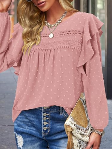 BETTE BOUTIK Womens Boho Fall Long Sleeve Shirts Crewneck Dressy Casual Blouses Trendy Flowy Tops