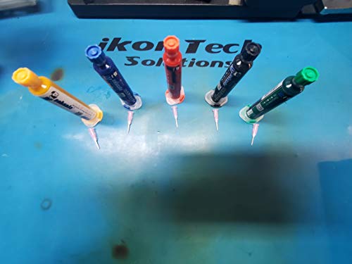 Comtex MECHANIC Solder Paste Flux UV Solder Resist Mask Black Blue Red Yellow Green Oil Welding Flux for TRACE PCB SMD BGA Circuit Board Protection Repairw NeedleSyringe Blunt Tip (Yellow)