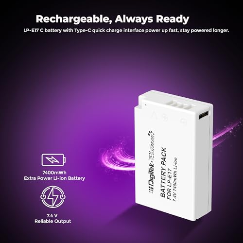 Image of Digitek Platinum (LP-E17 C) 1250mAh Li-ion Battery with Type-C Interface, for Canon EOS 750D Rebel T6i, T7i, EOS 760D, T6s, EOS 800D, EOS 77D, EOS 850D, Rebel T8i, EOS M3, EOS M5, EOS M6, EOS RP