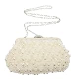 GALPADA Silver Clutch Purse Strap Clutch Pearl Clutch Bag Beaded Evening Bag Wedding Clutch Handbag Dinner Party Banquet Purse with Chains for Women Pearl Bag White Purse Bag Strap