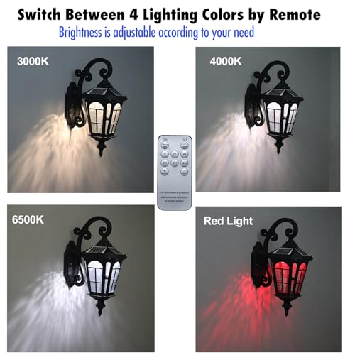HOLKIRT Solar LED Outdoor Wall Light, Dimmable LED Exterior Sconce with Remote, Water-Rippled Glass Shade, IP54 Waterproof Solar Light for Patio Porch Backyard Garage, 4-Color Selectable by HOLKIRT - Image 5