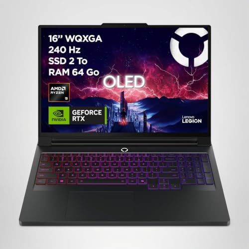 Lenovo Legion Pro 7 16AFR10H - Ordinateur Portable Gaming 16'' OLED (AMD Ryzen 9 9955HX3D, RAM 64Go, SSD 2To, NVIDIA RTX 5080 16GB) Clavier RGB rétroéclairé AZERTY Français - Noir Eclipse - 17