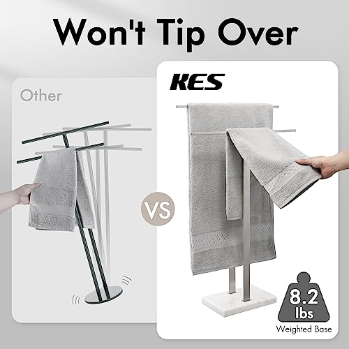KES-Standing-Towel-Rack-2-Tier-Towel-Rack-Stand-with-Marble-Base-for-Bathroom-Floor-SUS-304-Stainless-Steel-Brushed-Finish-BTH217-2