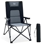 TIMBER RIDGE Folding Camping Chairs for Adults Oversized 260kg, High Back Padded Chair with Adjustable 4-Position, Portable Luxury Caravan Chair Recliner Outdoor Picnic Dining(Black-1PC)