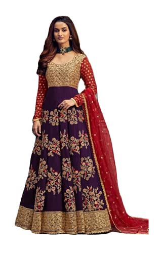Henith Collection Indian/Pakistani Party Wear Wedding Wear Anarkali Gown Anarkali Suit for Womens (Purple, XL)