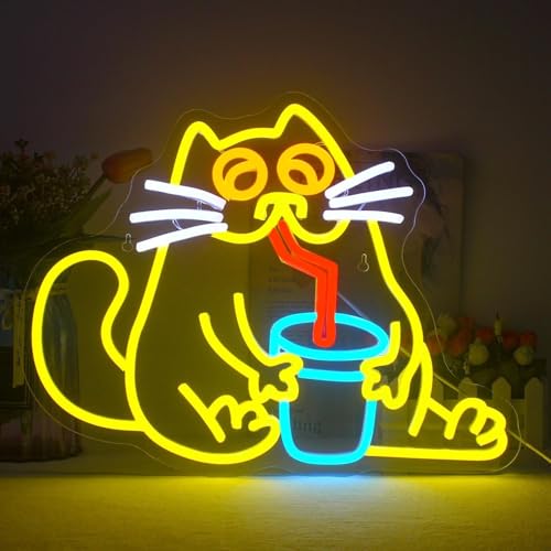 Néon chat thé au lait décoration murale fête d'anniversaire