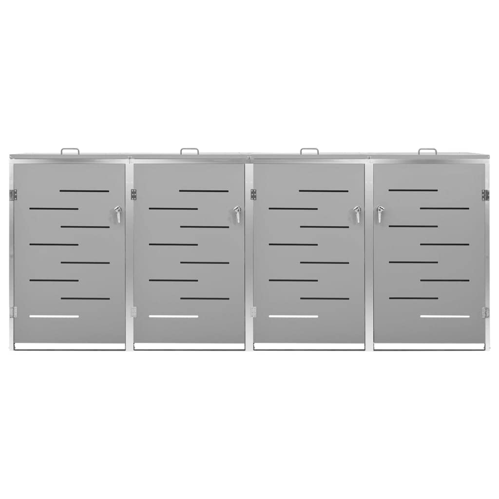 KOIECETA Mülltonnenbox für 4 Tonnen Abschließbar Rostfrei Müllbox Mülltonne Mülltonnenverkleidung Müllcontainer Gartenbox 276,5x77,5x115cm Edelstahl