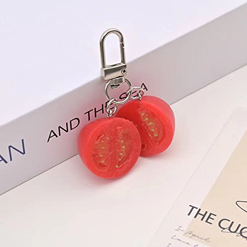 Cmfyart Boys Girls Funny Novelty Stylish Mini Simulated Food Fruit Moon Cake Chicken Nugget Orange Keychain Key Ring, Girlfriend Boyfriend Valentine Lover Christmas Birthday Gift Bag Pendant -Tomato #TOP1