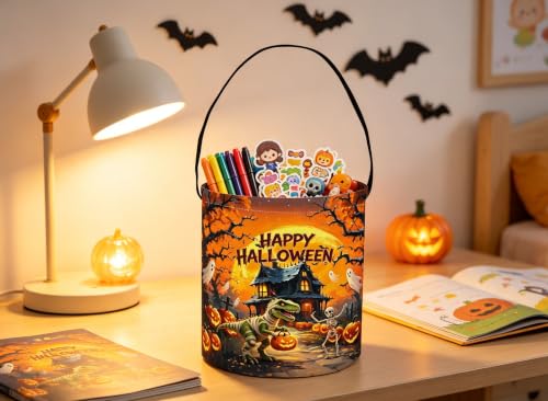 Image of Halloween Bucket for Trick or Treat Kids Halloween Pumpkin Bucket Halloween Candy Snack Baskets Pumpkin Halloween Party Decoration (Ghost Dinosaur)