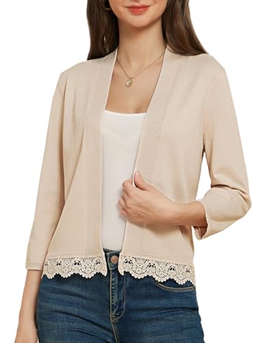 Image of GRACE KARIN Women 3 /4 Sleeve Cropped Cardigan Open Front V Neck Lace Lightweight Bolero Short Shrugs 2025 Summer
