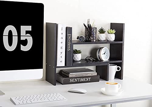 Image of Furniture Cafe Modern Wooden Desk Organizer Shelf - Multi-Tier Desktop Storage Rack for Books, Office Supplies & Decor