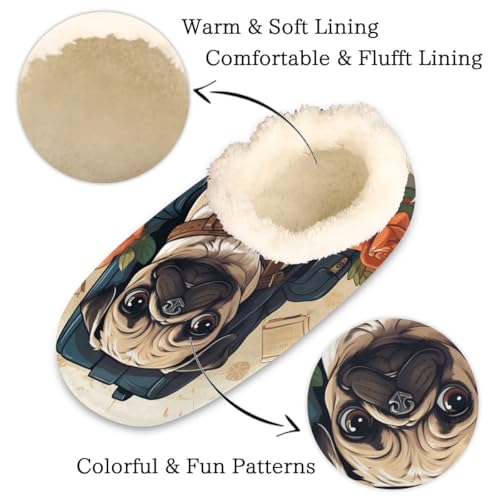 Funny Cute Pug House Slippers for Women Men, Dog Animal Fuzzy Soft Cozy Non Slip Slipper Socks2