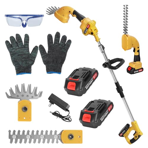 Cortasetos de poste inalámbrico y cizalla de zacate, cortasetos eléctrico 2 en 1 con poste de extensión, corte multiángulo, batería y cargador incluidos para jardinería sin esfuerzo de hasta 71