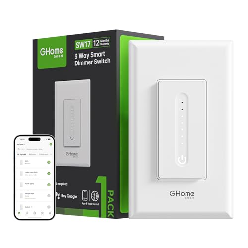 GHome Smart 3 Way Dimmer Switch, Dimmable Light Switch Works with Alexa & Google Home, WiFi 2.4Ghz, Compatible with Traditional 3 Way Switch or Work Seperately, Neutral Wire Required, FCC Certified
