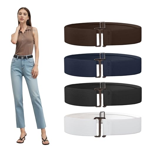 Kaslaider 4 Piezas Cinturones para Mujer, Cinturón Elástico Sin Hebilla Fuerte Duradero, Cómoda y Elegante Cinturón Invisible Unisex para Jeans, Pantalon, Faldas, Vestido
