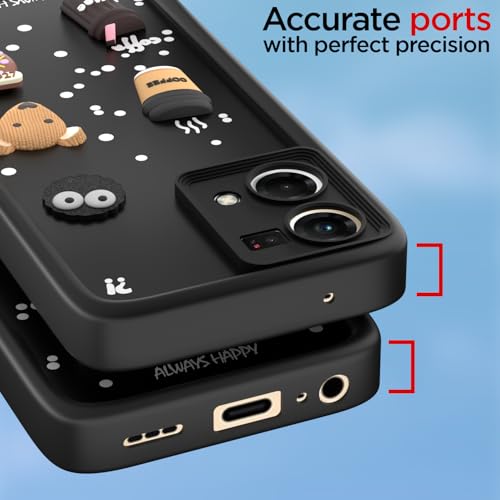 Image of Pikkme Back Cover for Oppo F21 Pro 4G | Cute Fun Cartoon 3D Bear Silicone Full Body Protection Bumper Case (Black)