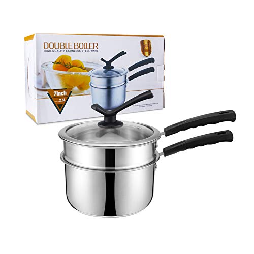 Double Boilers&Classic Stainless Steel Non-Stick Saucepan,Steam Melting Pot For Candle,Butter,Chocolate,Cheese,Caramel And Bonus With Tempered Glass Lid #TOP7