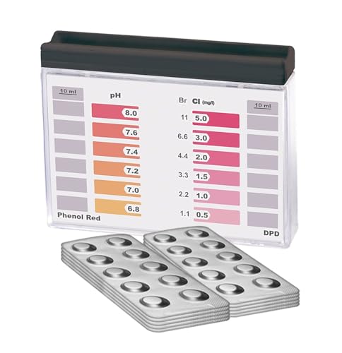 Tester d'acqua Rapid Methode, cloro pH, con 100 compresse di prova, 50 x fenolo rosso e 50 DPD1, visualizzazione di 12 diverse letture