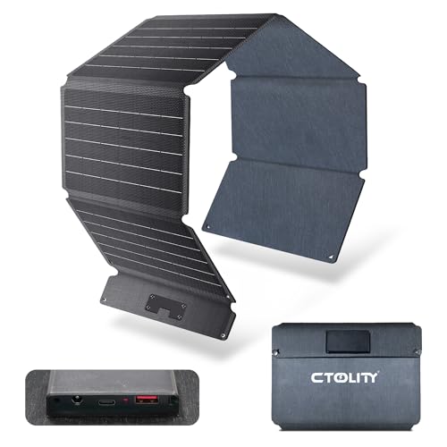 CTOLITY 54W Solar Ladegerät, Faltbar Solarpanel mit 20.5V (DC+USB C) und 12V USB A Aus, IP67 wasserdichtes Solarladegerät, geeignet für iPhone, iPad, Powerbank, Camping, Wandern, Outdoor Reisen