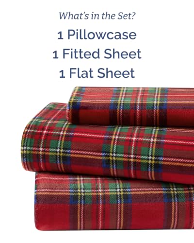Image of Fleece Sheets Twin XL Size Set - 3-Piece Velvet Flannel Sheet Set - Tartan