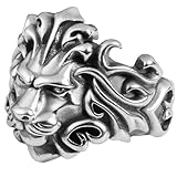 JWM Men's Rings Silver Plated Brass Ring for Men Women Adjustable Open Rings, Exquisite Packaging (Lion ring)