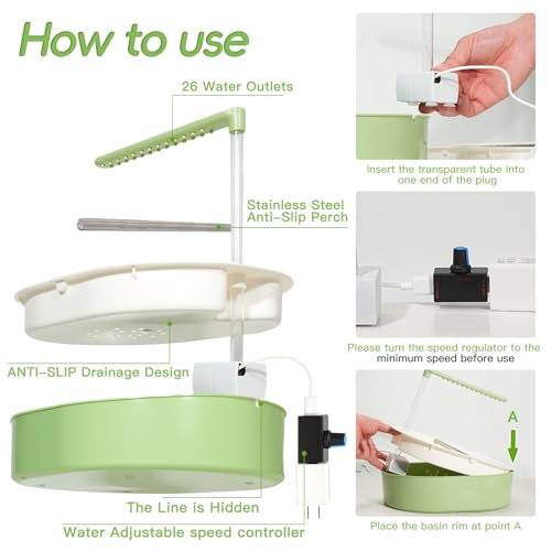 Automatic Parakeet Bird Bath for Cage Large Parrot Shower Bath with Adjustable Water Flow Bird Shower Fountain Indoor Bathtub Stainless Perch Bird Cage Accessory for Birds Cockatiel Conure Budgie