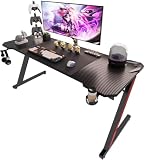 Homall Gaming Tisch 160 x 70 cm, Z-Frame Gaming Schreibtisch mit Getränkehalter, Kopfhörer Haken, Computertisch PC Tisch Ergonomischer Gamer Tisch