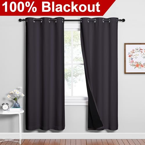 Image of NICETOWN Full Shade Curtain Panels, 37 inch Wide x 70 inch Long, Greyish Purple, Pair of Thermal Insulated & Energy Efficiency Blackout Drapes for Living Room, Lined Silky Performance Window Dressing