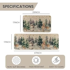 Christmas snowman reindeer with scarf decorative kitchen rugs set of 2 seasonal winter welcome xmas home decor low profile kitchen mats for floor 17×29 and 17×47 inch  urban country home decor