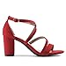 DREAM PAIRS Women’s Ankle Strap Dress Pump Low Chunky Heel Sandals,Size 8W,Red-Suede,MADISON