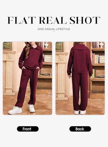 Image of blibean Girls Fall Sweatsuits Half-Zip Collared Sweatshirt & Jogger Pants Set School Tracksuit Size 6-15 Years