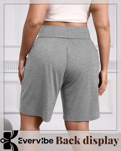 Evervibe Pacote com 3 shorts femininos plus size shorts de algodão longo para ioga com bolsos cintur