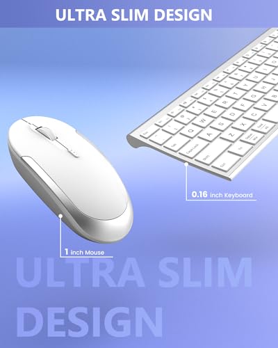 Bluetooth Keyboard Mouse, Multi-Device Wireless Keyboard and Mouse Combo, Dual-Mode(Bluetooth + Bluetooth + USB), Ultra Slim, Rechargeable, for Windows/Mac OS (White and Silver)