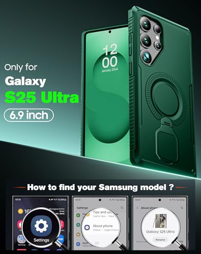CENMASO Magnetic Case for Samsung Galaxy S25 Ultra with 360° Spin Stand, Compatible with Magsafe, Military Grade Protection, Shockproof Case for Galaxy S25 Ultra with Kickstand & Ring Stand, Green - image 2