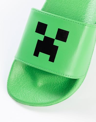 Minecraft Creeper & TNT Sliders in Green and Black | Boys' Casual Footwear | 2 Pack Sliders Featuring Creeper Face and TNT3