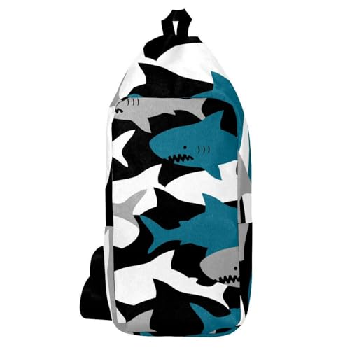 Sac à dos à bandoulière noir au motif requins de dessin animé multicolore